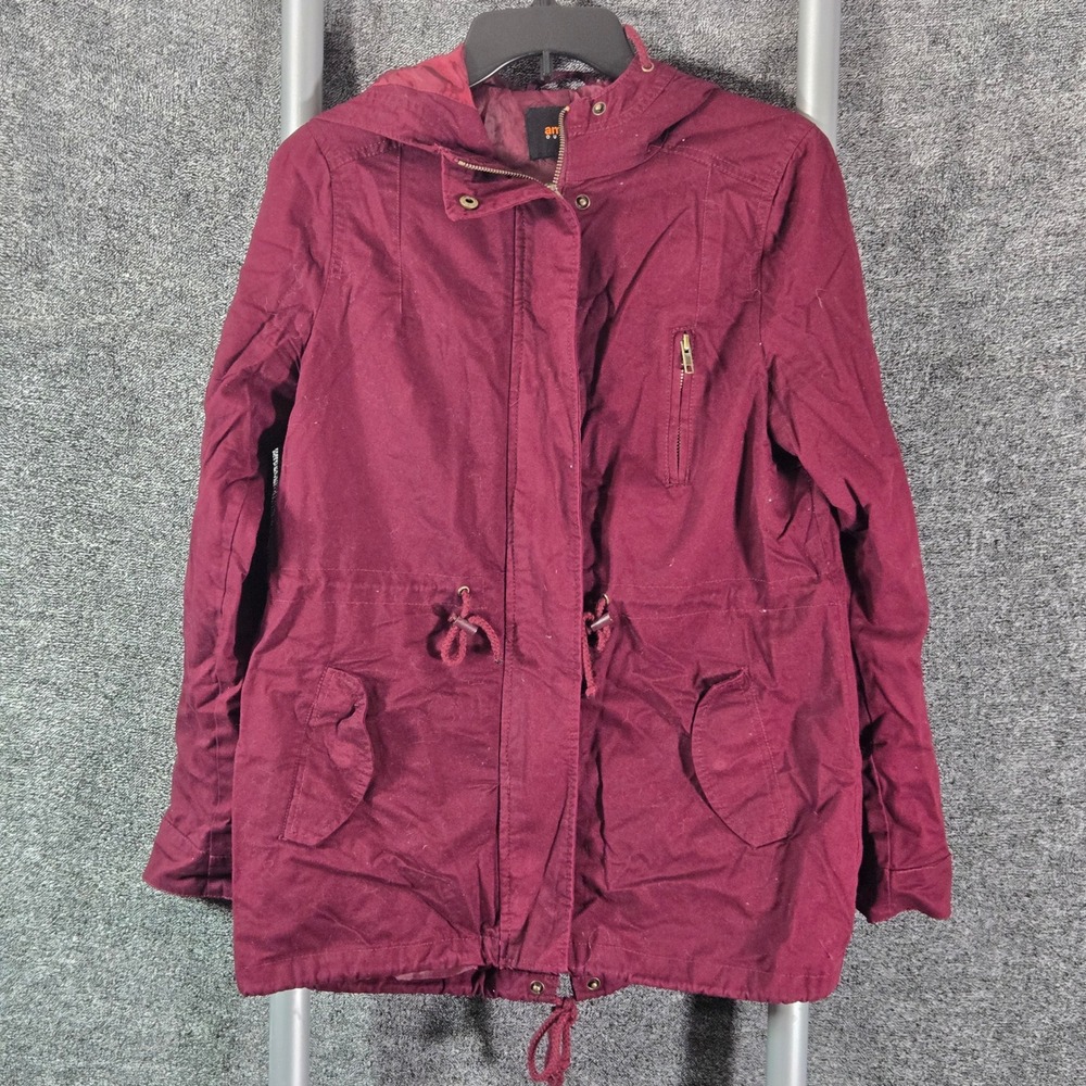 Ambiance Outerwear Womens Burgundy Hooded Utility Field Jacket Size M Burgundy
